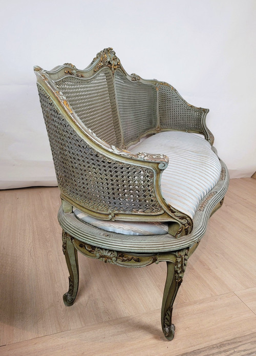 Salon 3 Pièces En Bois Laqué Et Cannage, Circa 1900