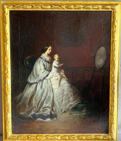 Öl auf Leinwand Porträt Mutter mit Kind XIX.