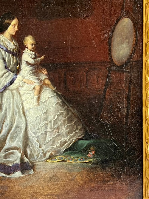 Öl auf Leinwand Porträt Mutter mit Kind XIX.