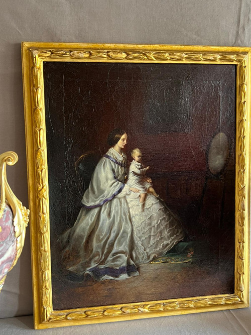 Öl auf Leinwand Porträt Mutter mit Kind XIX.