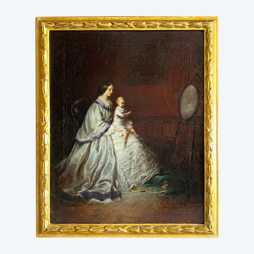 Öl auf Leinwand Porträt Mutter mit Kind XIX.