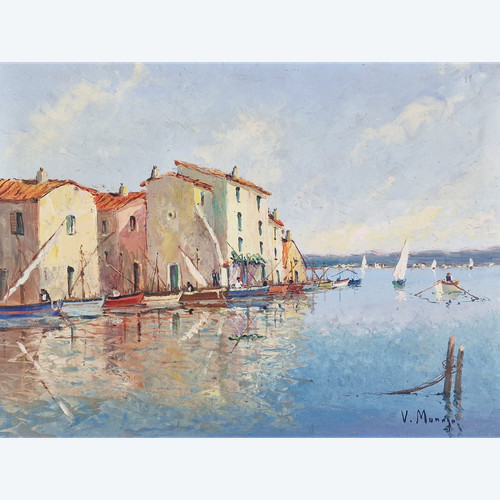Vincent MANAGO (1880-1936) Original Öl/Tafel, signiert – Martigues, Riviera, Meer, Hafen, Süden