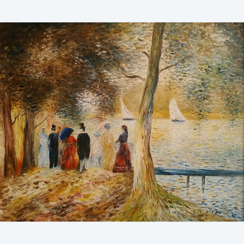 Paul FLAUBERT (1928-1994), Olio/tavola originale, firmato - Pittura, Personaggio, Lago, Barca a vela