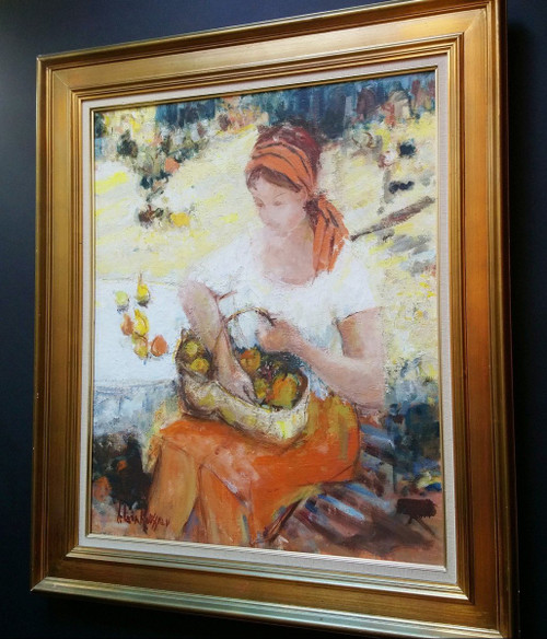 Alain ROUSSEAU (b.1926), Signed French original oil/canvas - Woman, Fruit, Garden, Provence