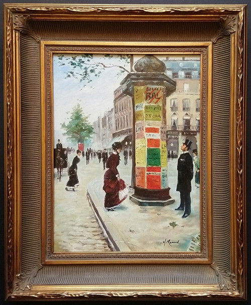 H. RENAUD (1921-1990), Huile/toile d'origine, signée - Tableau, Paris, Boulevard, Personnage