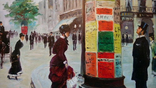 H. RENAUD (1921-1990), Huile/toile d'origine, signée - Tableau, Paris, Boulevard, Personnage