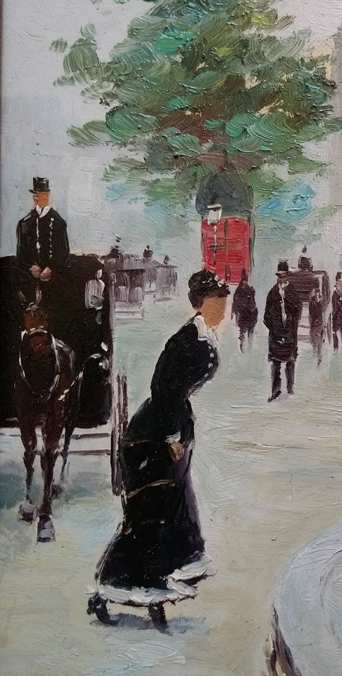 H. RENAUD (1921-1990), Huile/toile d'origine, signée - Tableau, Paris, Boulevard, Personnage
