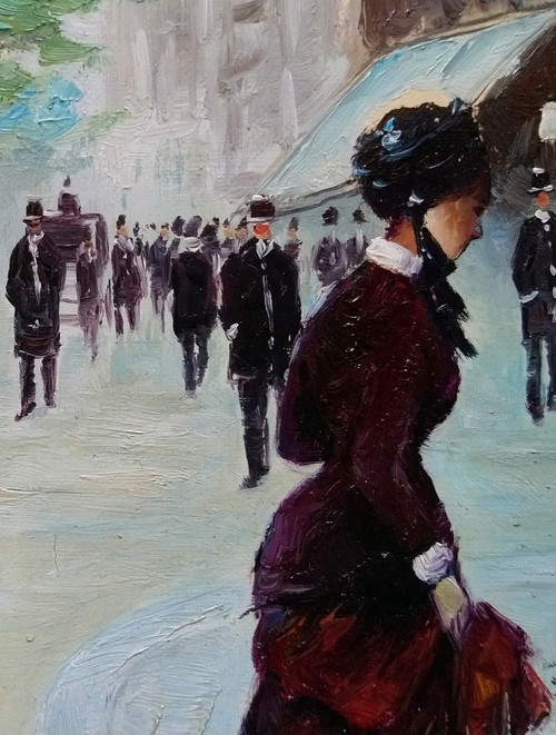 H. RENAUD (1921-1990), Huile/toile d'origine, signée - Tableau, Paris, Boulevard, Personnage