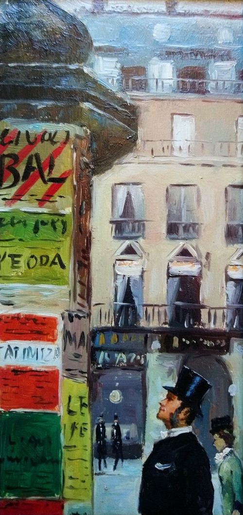 H. RENAUD (1921-1990), Huile/toile d'origine, signée - Tableau, Paris, Boulevard, Personnage