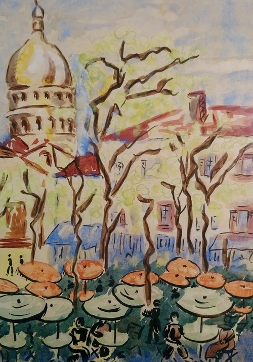 Anne FRANÇAIS (1909-1995), Original Mischtechnik, signiert - Montmartre, Paris, Sacré-Coeur