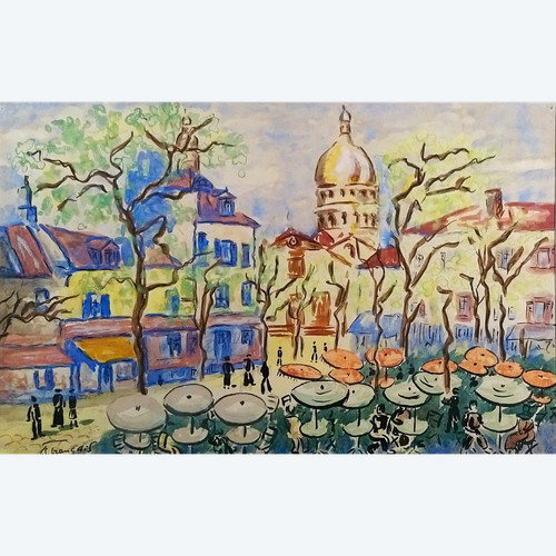 Anne FRANÇAIS (1909-1995), Original Mischtechnik, signiert - Montmartre, Paris, Sacré-Coeur