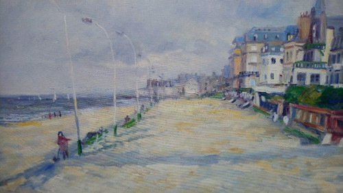 Marcel LAQUAY (1925-2014), Grande Huile/toile d'origine, signée - Trouville, Mer, Plage, Bateau