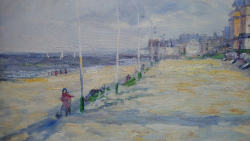 Marcel LAQUAY (1925-2014), Grande Huile/toile d'origine, signée - Trouville, Mer, Plage, Bateau