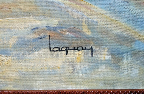 Marcel LAQUAY (1925-2014), Grande Huile/toile d'origine, signée - Trouville, Mer, Plage, Bateau