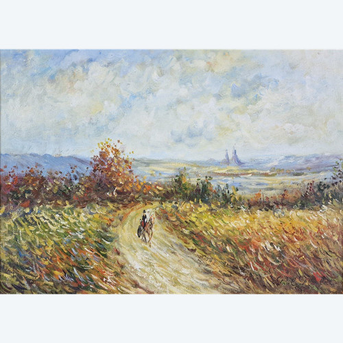 Paul FLAUBERT (1928-1994), Huile/toile d'origine, signée - Paysage, Personnage, Cheval