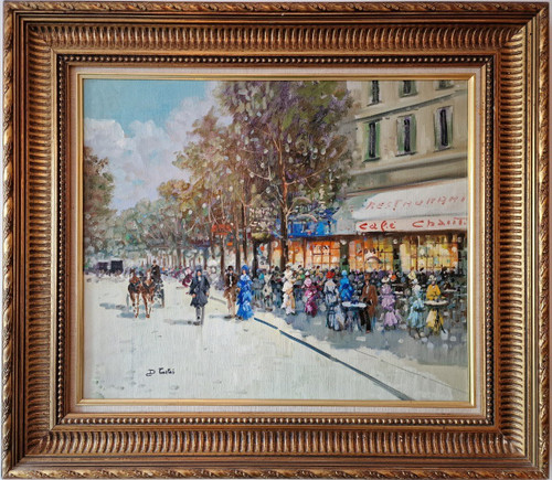 Dominique TORTÈS (1938-2012) Signed French original oil/canvas - Figure, Paris, Boulevard, 1900