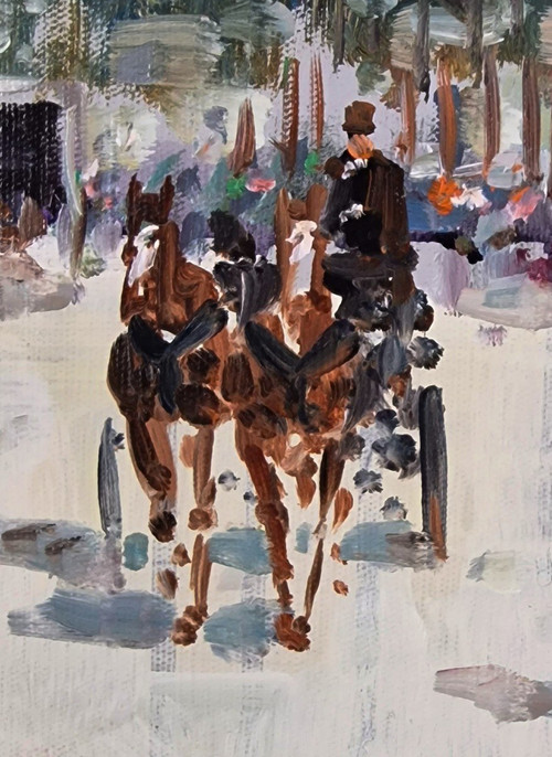 Dominique TORTÈS (1938-2012) Signed French original oil/canvas - Figure, Paris, Boulevard, 1900