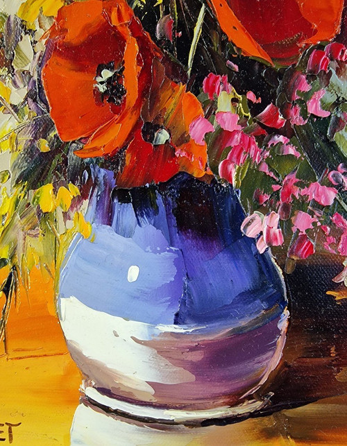 Michel VÉZINET (né en 1957), Huile/toile d'origine, signée - Fleur, Bouquet, Nature Morte, Vase