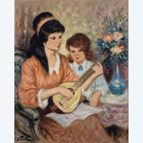 Pierre Eugène DUTEURTRE (1911-1989), Olio/tela originale, firmato - Carattere, Musica, Fiore