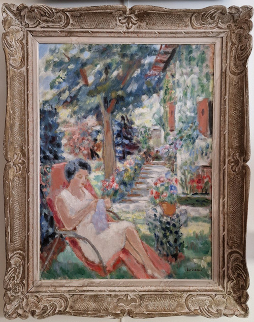 Paul LOISEAU (1893-1970), Olio originale su tela, firmato - Donna, giardino, casa, fiore, estate