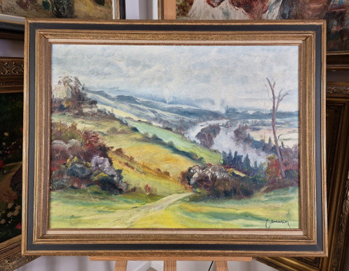 Jean SIEURIN (1931-2024), Original Öl/Leinwand, signiert – Landschaft, Normandie, Seine, Boot