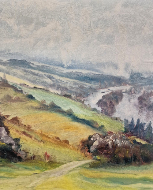 Jean SIEURIN (1931-2024), Original Öl/Leinwand, signiert – Landschaft, Normandie, Seine, Boot