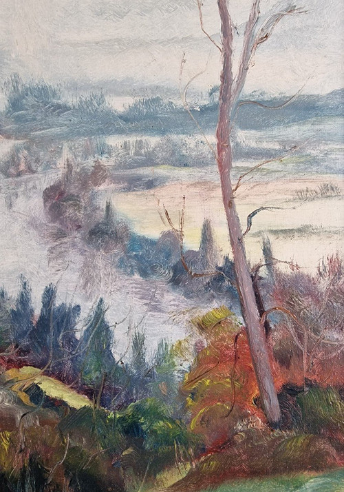 Jean SIEURIN (1931-2024), Original Öl/Leinwand, signiert – Landschaft, Normandie, Seine, Boot