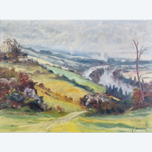 Jean SIEURIN (1931-2024), Original Öl/Leinwand, signiert – Landschaft, Normandie, Seine, Boot