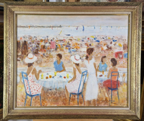Alain ROUSSEAU (né en 1926) Huile/toile d'origine signée - Mer, Plage, Côte d'Azur, Sud, Bateau