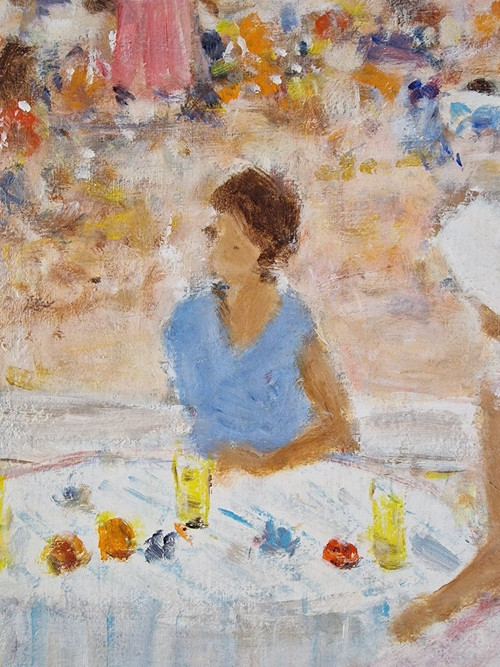Alain ROUSSEAU (né en 1926) Huile/toile d'origine signée - Mer, Plage, Côte d'Azur, Sud, Bateau