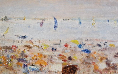 Alain ROUSSEAU (né en 1926) Huile/toile d'origine signée - Mer, Plage, Côte d'Azur, Sud, Bateau