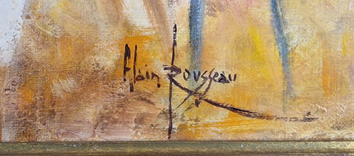 Alain ROUSSEAU (né en 1926) Huile/toile d'origine signée - Mer, Plage, Côte d'Azur, Sud, Bateau