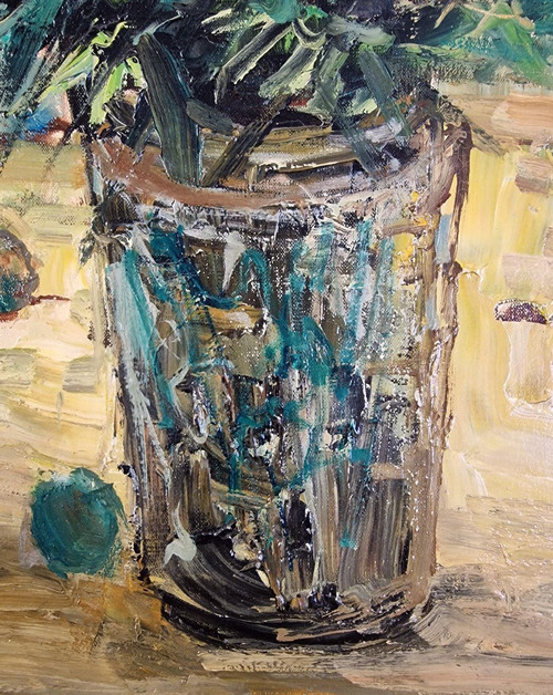 Raymond THIALIER (1913-2005) Original Öl/Leinwand, signiert – Stillleben, Blume, Obst, Vase