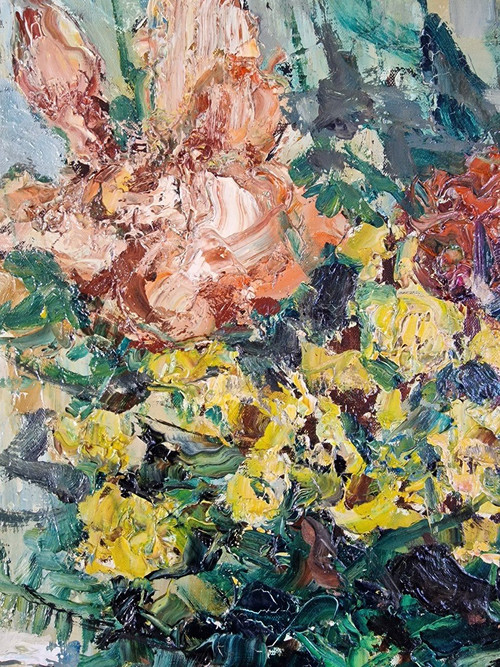 Raymond THIALIER (1913-2005) Original Öl/Leinwand, signiert – Stillleben, Blume, Obst, Vase