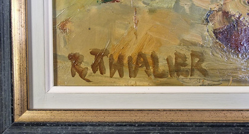 Raymond THIALIER (1913-2005) Original Öl/Leinwand, signiert – Stillleben, Blume, Obst, Vase