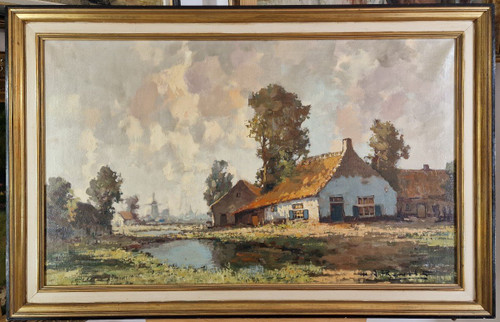 Henri Joseph PAUWELS (1903-1983) Original großes Ölgemälde, signiert - Landschaft, Mühle, Holland