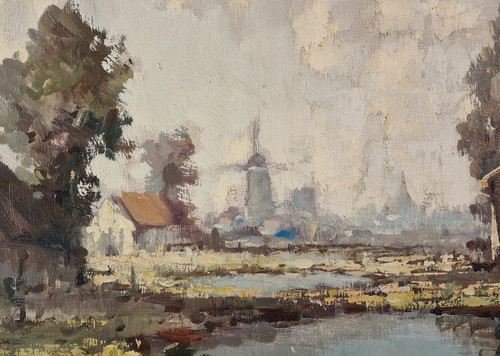 Henri Joseph PAUWELS (1903-1983) Original großes Ölgemälde, signiert - Landschaft, Mühle, Holland