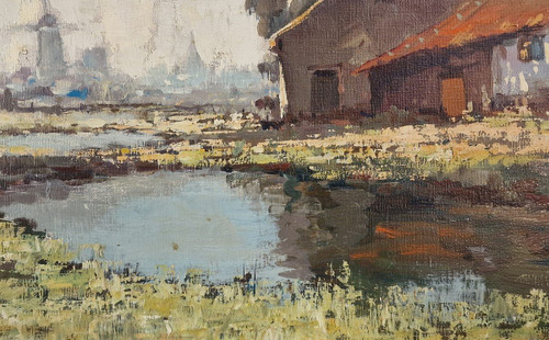 Henri Joseph PAUWELS (1903-1983) Original großes Ölgemälde, signiert - Landschaft, Mühle, Holland