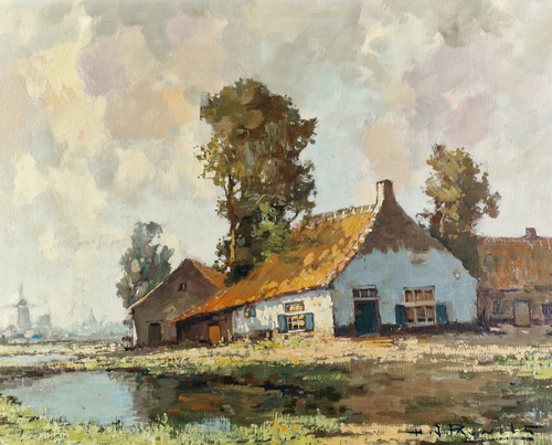 Henri Joseph PAUWELS (1903-1983) Original großes Ölgemälde, signiert - Landschaft, Mühle, Holland