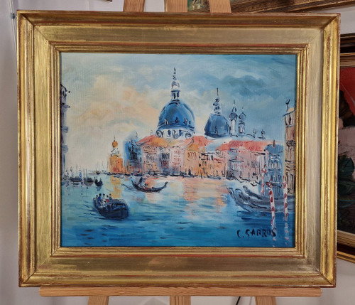 Catherine GARROS (née en 1954) Huile/toile d'origine, signée - Venise, Italie, Mer, Gondole