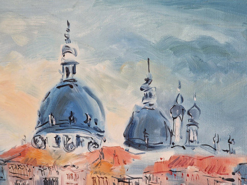 Catherine GARROS (née en 1954) Huile/toile d'origine, signée - Venise, Italie, Mer, Gondole