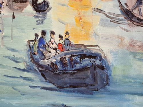 Catherine GARROS (née en 1954) Huile/toile d'origine, signée - Venise, Italie, Mer, Gondole