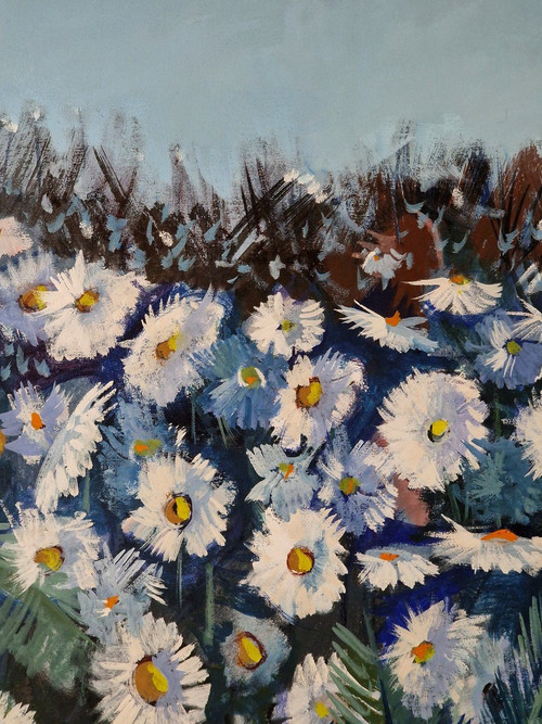 Charles LEVIER (1920-2003) Huile/toile d'origine, signée - Jardin, Fleurs, Femme, Personnage
