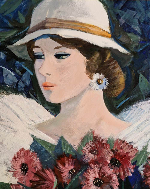Charles LEVIER (1920-2003) Huile/toile d'origine, signée - Jardin, Fleurs, Femme, Personnage