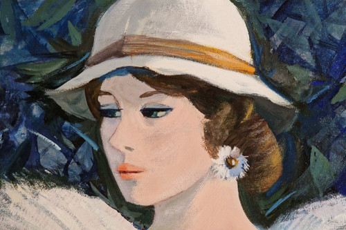 Charles LEVIER (1920-2003) Huile/toile d'origine, signée - Jardin, Fleurs, Femme, Personnage