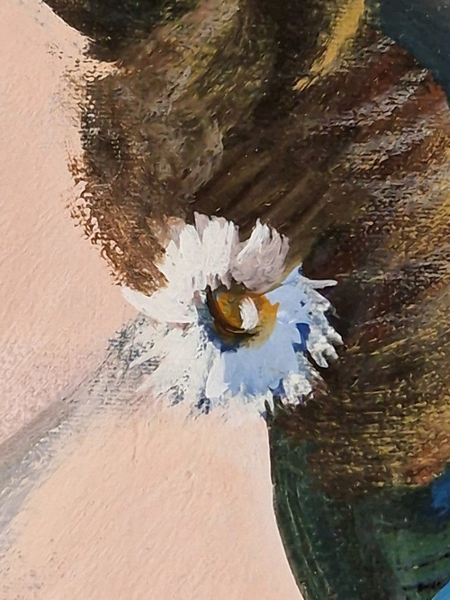 Charles LEVIER (1920-2003) Huile/toile d'origine, signée - Jardin, Fleurs, Femme, Personnage