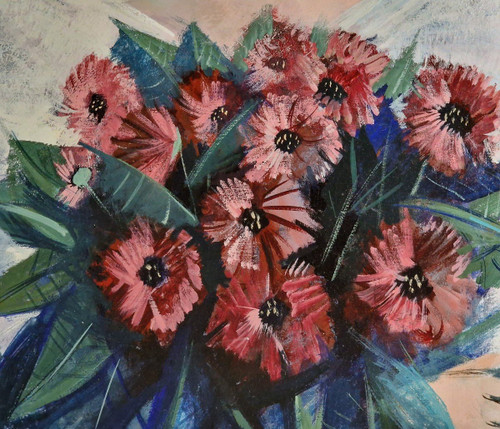 Charles LEVIER (1920-2003) Huile/toile d'origine, signée - Jardin, Fleurs, Femme, Personnage