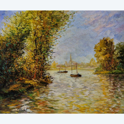 Paul FLAUBERT (1928-1994) Original Öl/Tafel, signiert – Seine, Boot, Rouen, Normandie