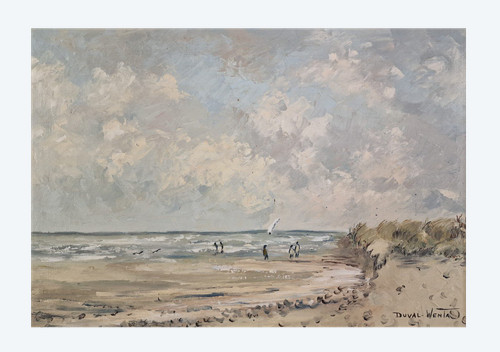 Simone DUVAL-WENTA (1934-2015) Original Öl/Leinwand, signiert – Meer, Strand, Boot, Normandie