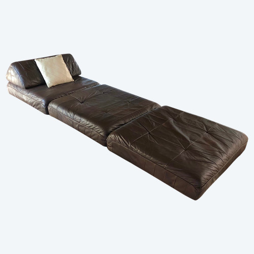 Day bed De Sede DS88 in chocolate patchwork leather, Swiss 70s